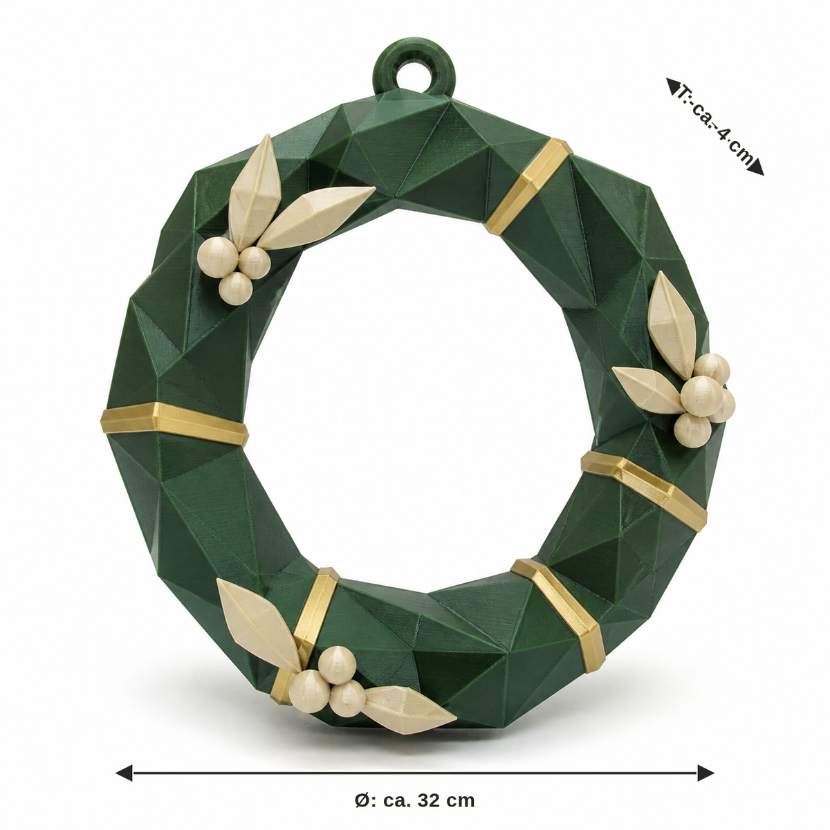 Maßbild für Türkranz Smaragdfacette: Durchmesser ca. 32 cm, Tiefe ca. 4 cm