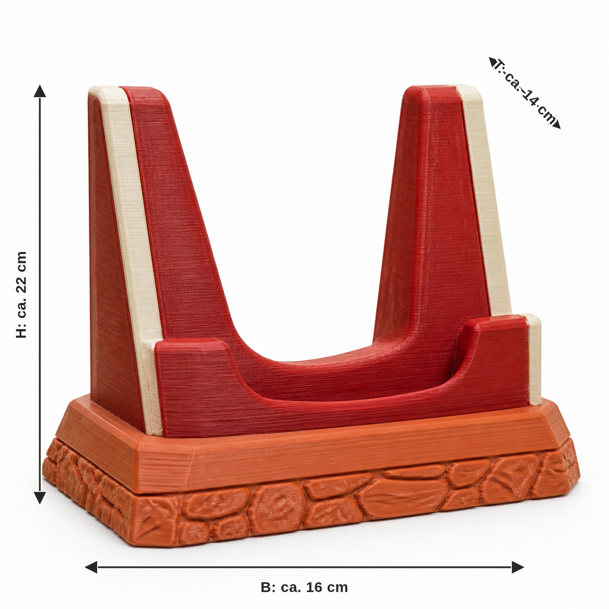 Dimensional image for U-shaped Display stands in terracotta: width approx. 16 cm, depth approx. 14 cm, height approx. 22 cm