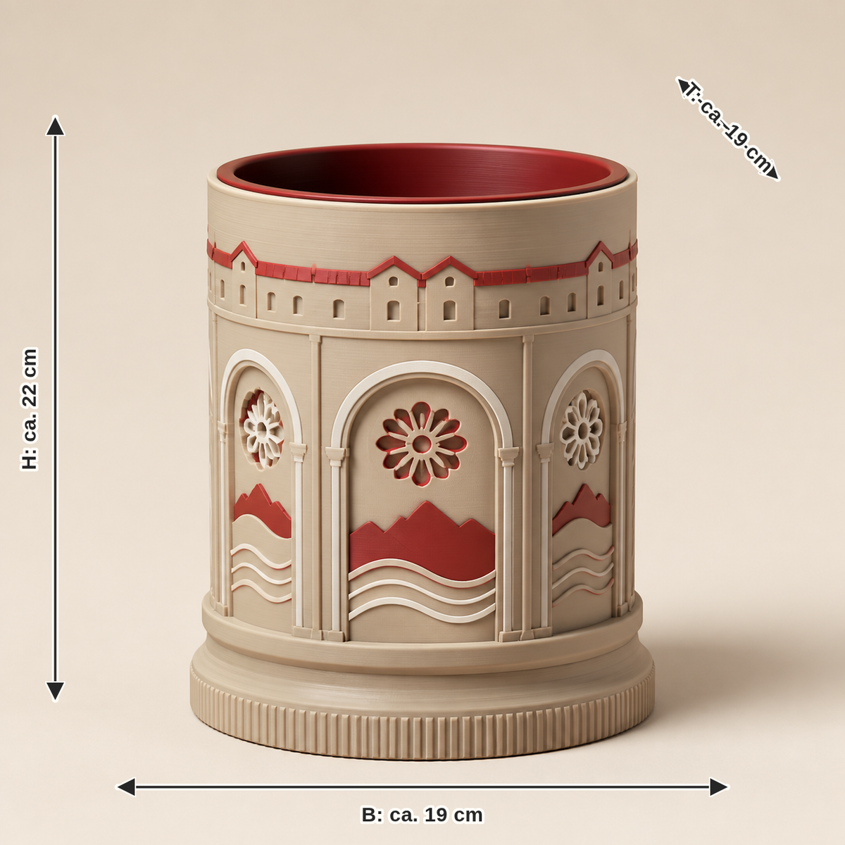 Dimensional image for Overpot fortress gate – Salzburg: width about 19 cm, depth about 19 cm, height about 22 cm
