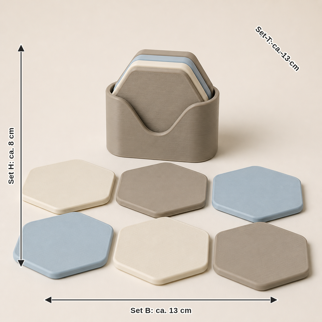 Dimensional image for coaster set contour – serene: set width approx. 13 cm, depth approx. 13 cm, height approx. 8 cm