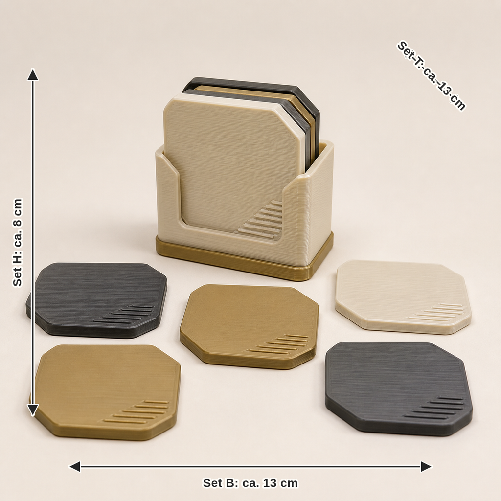 Measurement for coaster set contour – Timeless: set width approx. 13 cm, depth approx. 13 cm, height approx. 8 cm