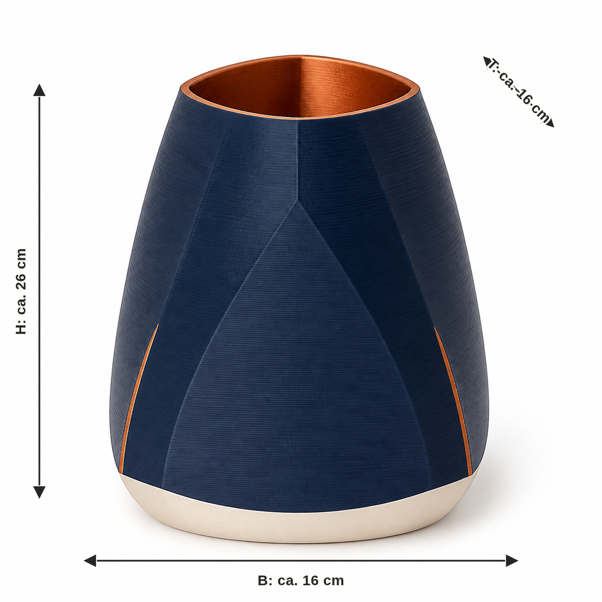 Maßbild für Vase Nachtfacette: Breite ca. 16 cm, Tiefe ca. 16 cm, Höhe ca. 26 cm