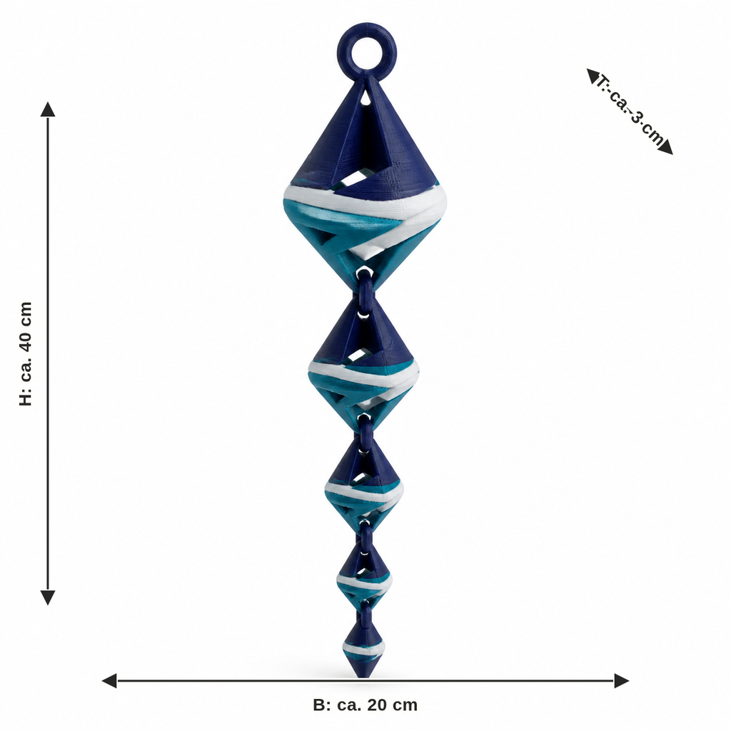 Dimensional image for vertical hanging decoration with diamond modules: width approx. 20 cm, depth approx. 3 cm, height approx. 40 cm