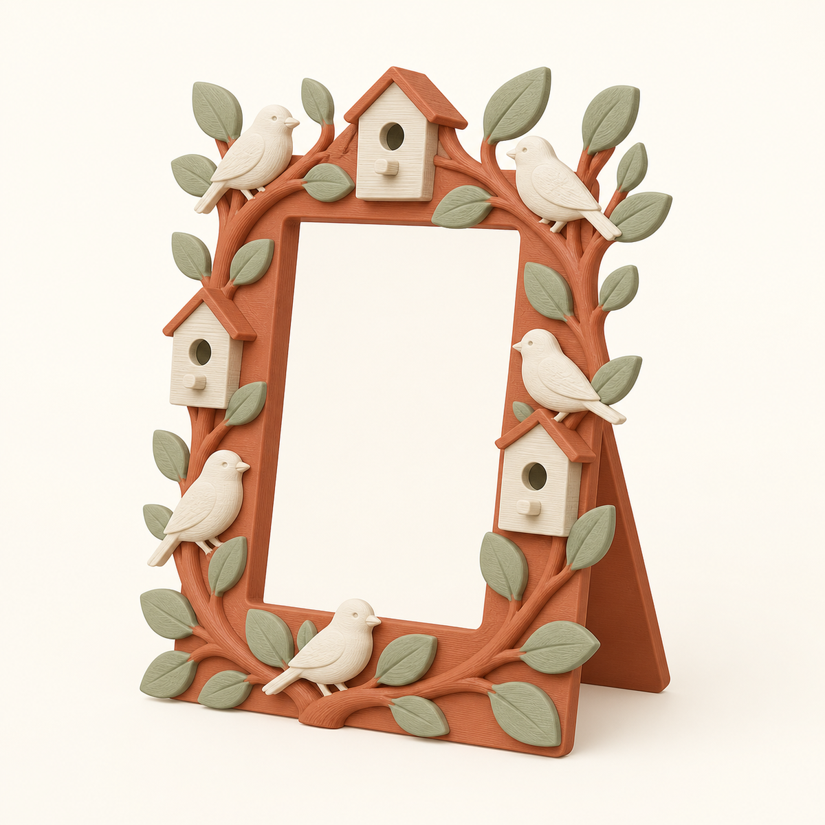 bird garden-photo frame Bird portal from 3D-printed PETG in terracotta, sage green, warm white
