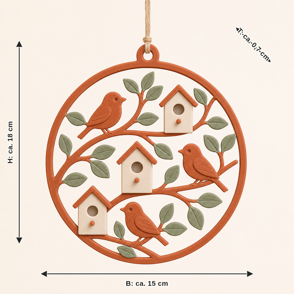 Dimensional image for bird garden-window ornament Singing bird window: width approx. 15 cm, depth approx. 0.7 cm, height approx. 18 cm