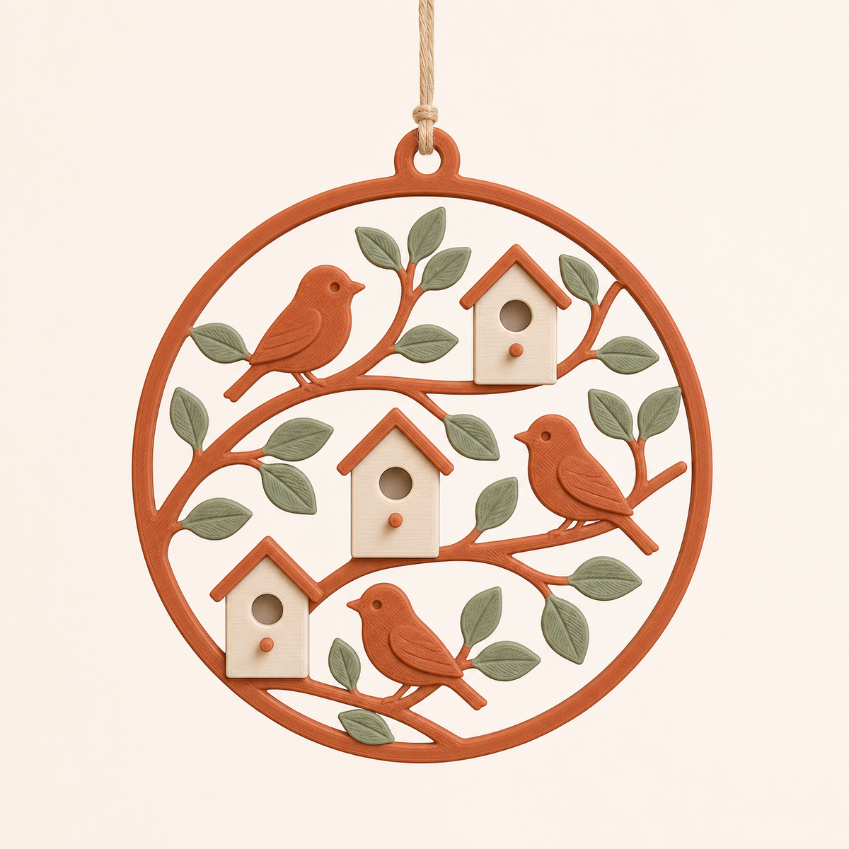 bird garden-window ornament Singvogelfenster aus 3D-printed PETG in terracotta, sage green, warm white