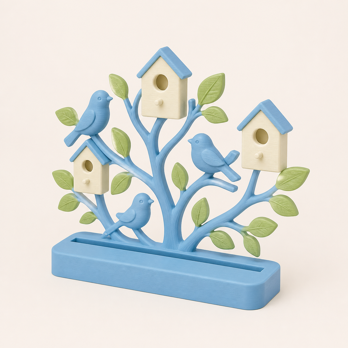 Nest point from 3D-printed PETG in sky blue, leaf green, cream