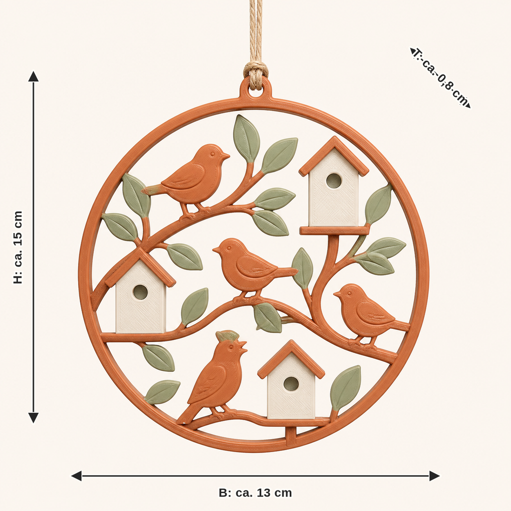 Bird branch: width approx. 13 cm, depth approx. 0.8 cm, height approx. 15 cm