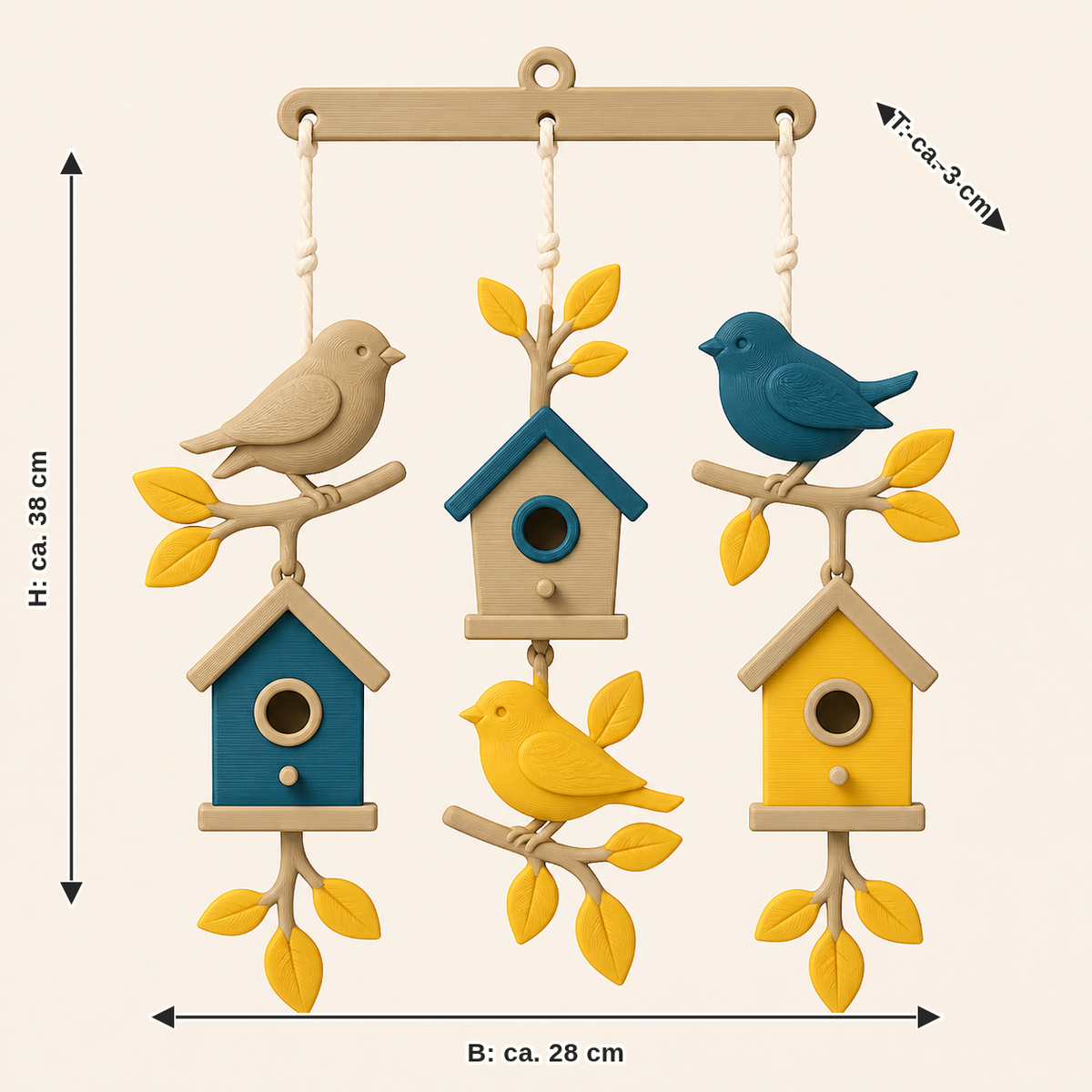 Dimensional image for bird garden-Mobile wing dance: width approx. 28 cm, depth approx. 3 cm, height approx. 38 cm