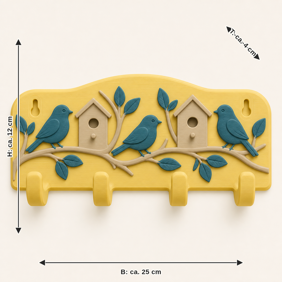 Dimensional image for bird garden-key rack Bird hook: width approx. 25 cm, depth approx. 4 cm, height approx. 12 cm