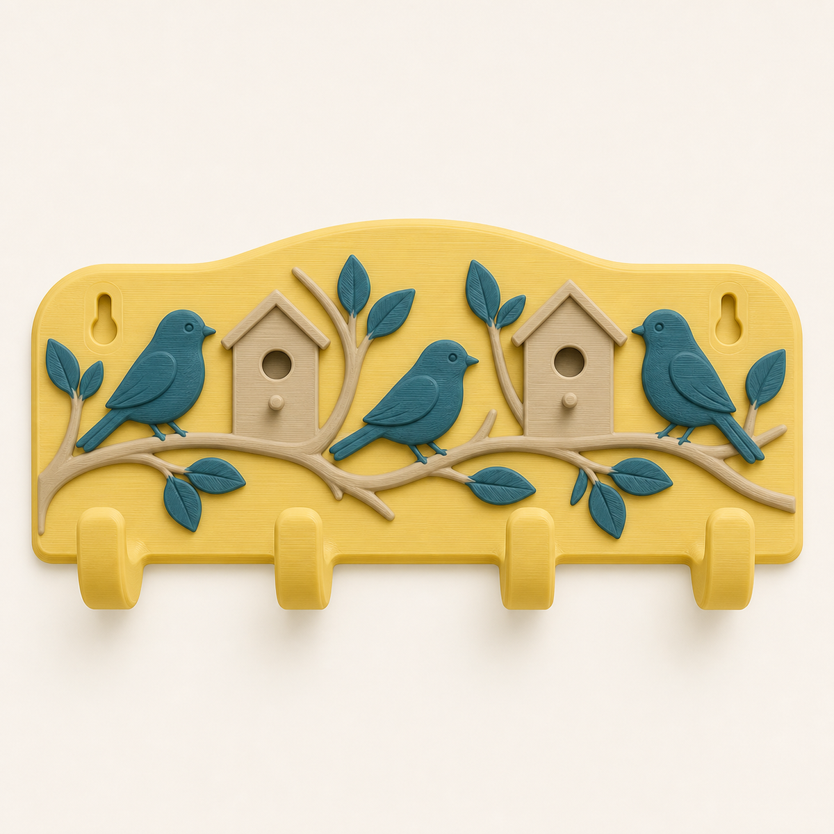 bird garden-key rack Bird hook in 3D-printed PETG in sun yellow, teal, sand beige