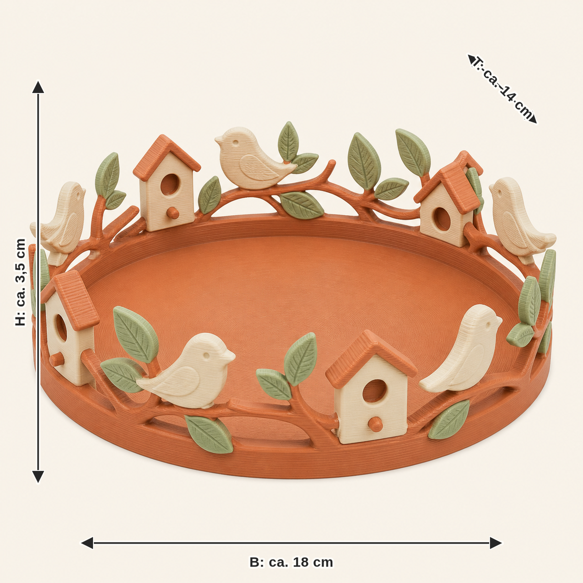 Dimensional image for bird garden-jewellery dish Bird border: width approx. 18 cm, depth approx. 14 cm, height approx. 3.5 cm
