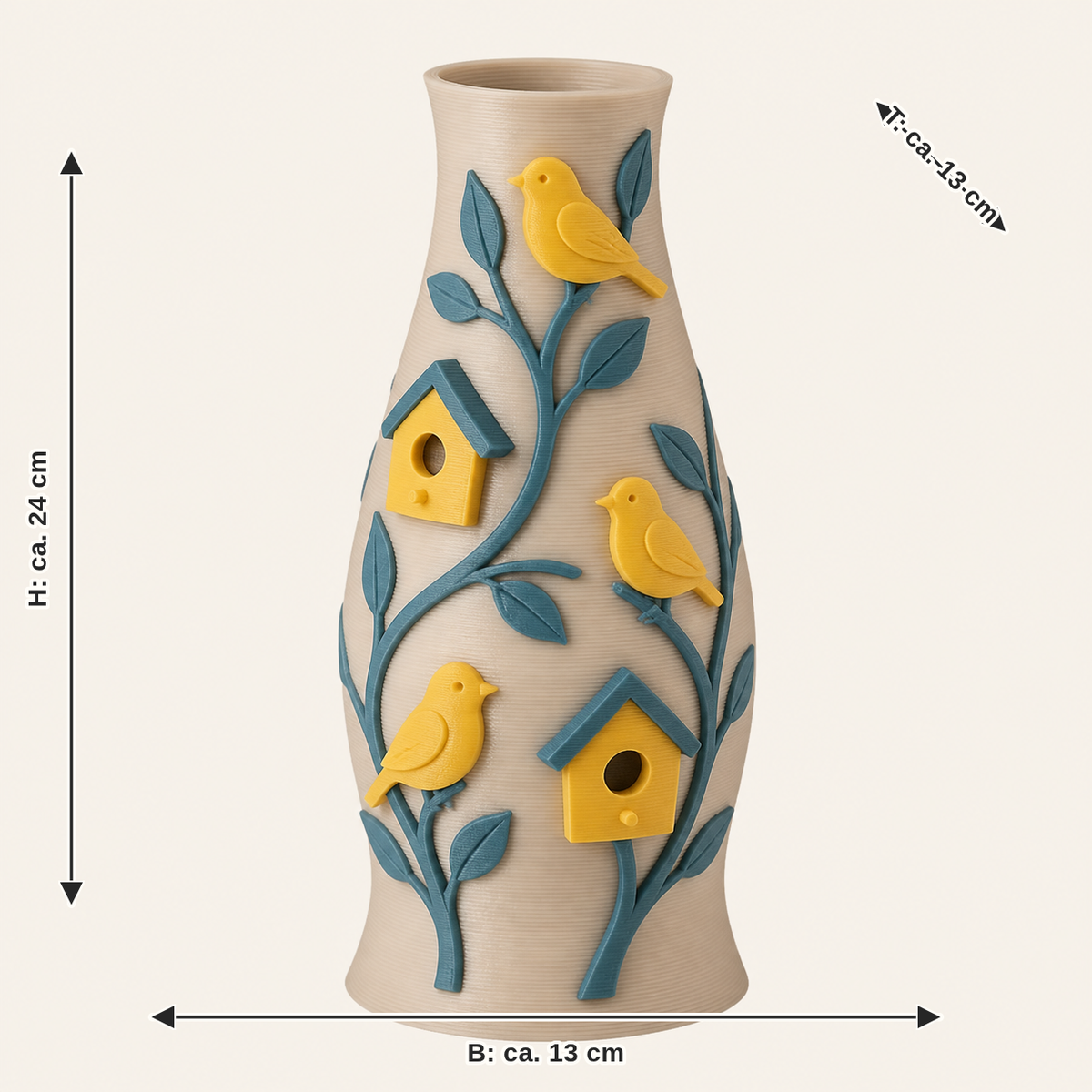 Dimensional image for bird garden-dried flowers-Vase Singvogelstiel: width approx. 13 cm, depth approx. 13 cm, height approx. 24 cm