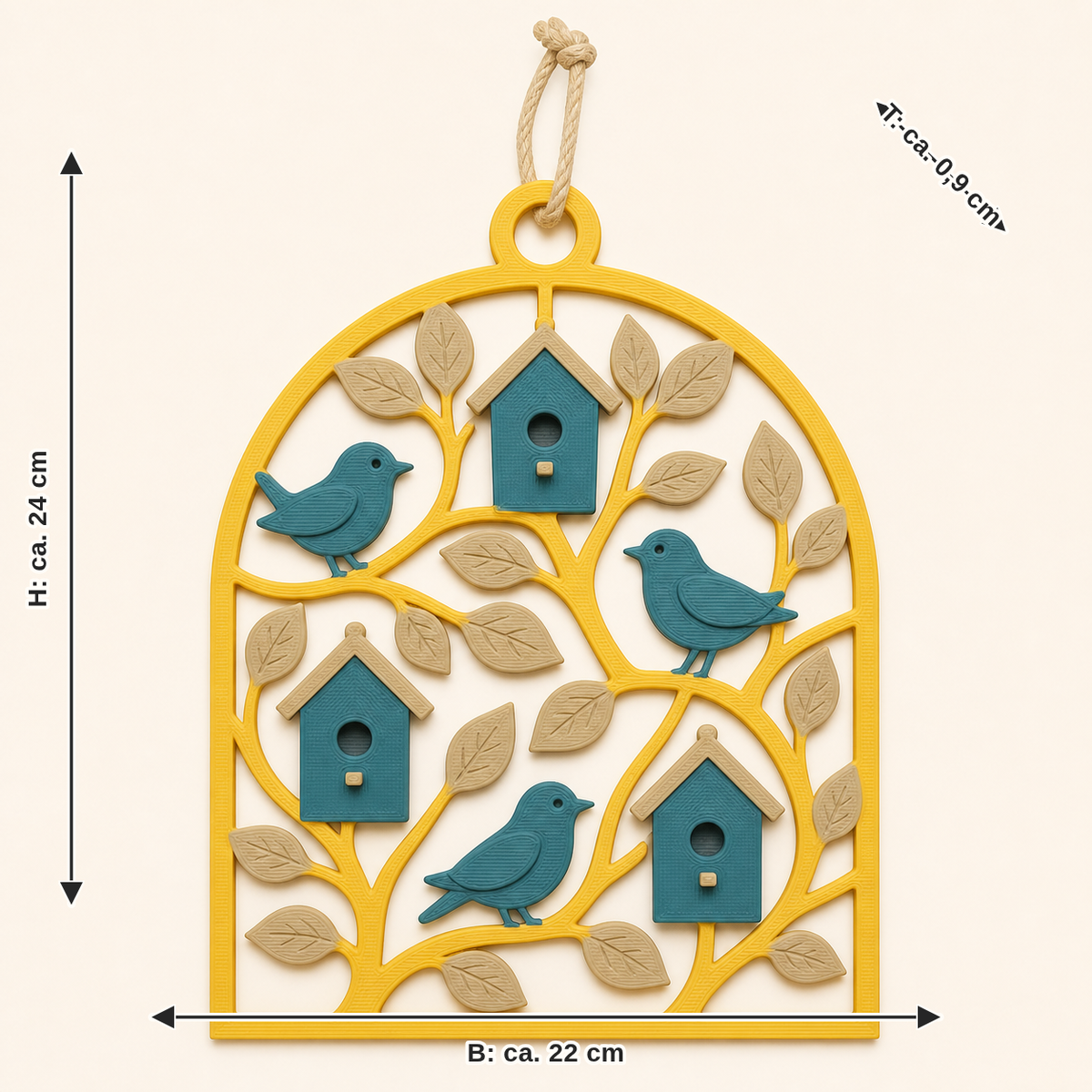 Dimensional image for bird garden-door hanger nesting arc: width approx. 22 cm, depth approx. 0.9 cm, height approx. 24 cm