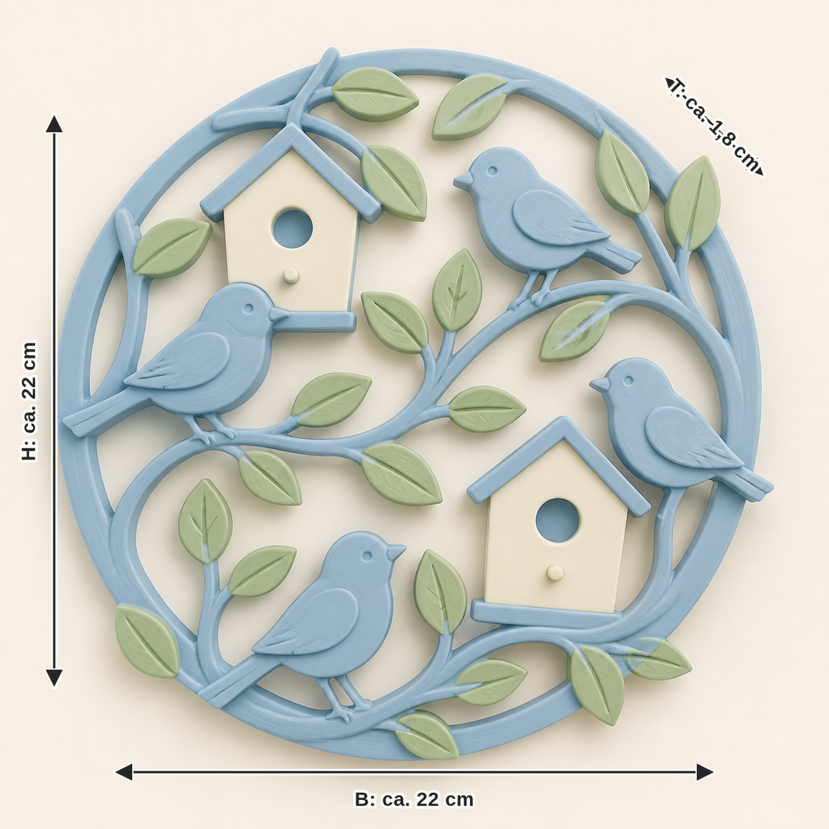 Dimensional image for bird garden-wall relief Bird wreath: width approx. 22 cm, depth approx. 1.8 cm, height approx. 22 cm