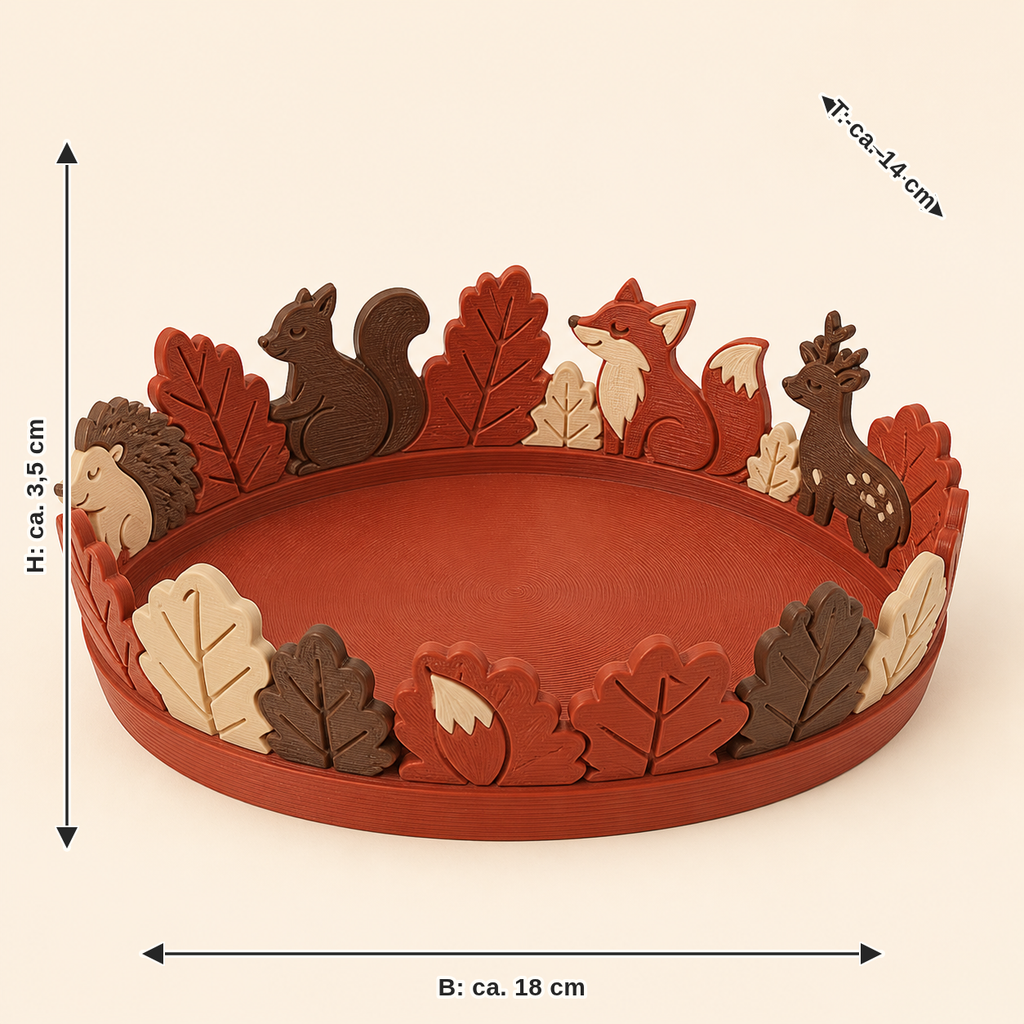 Dimensional image for forest animal jewellery dish hedgehog ring: width approx. 18 cm, depth approx. 14 cm, height approx. 3.5 cm
