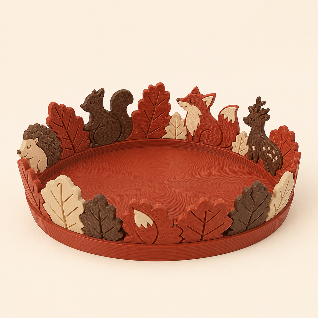 Waldtier-jewellery dish hedgehog wreath from 3D-printed PETG in rust red, chestnut brown, cream