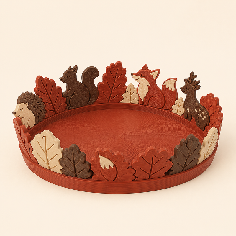Waldtier-jewellery dish hedgehog wreath from 3D-printed PETG in rust red, chestnut brown, cream