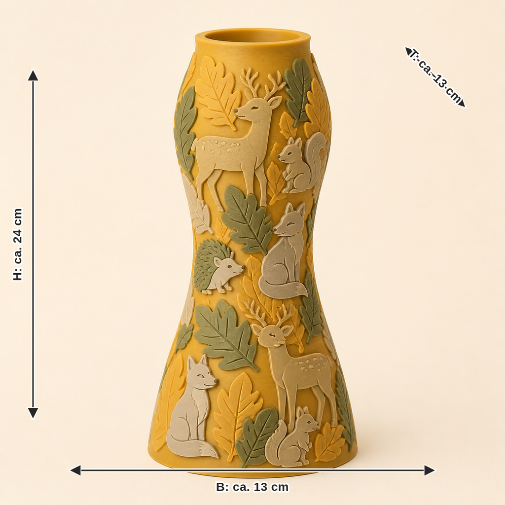Maßbild für Waldtier-Trockenblumen-Vase Rehlicht: Breite ca. 13 cm, Tiefe ca. 13 cm, Höhe ca. 24 cm