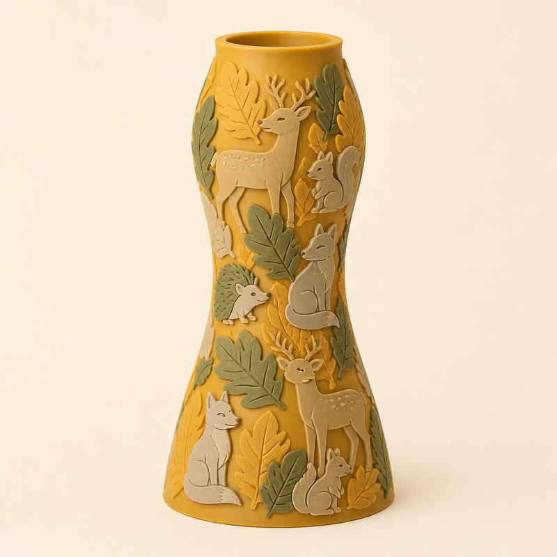 Waldtier-Trockenblumen-Vase Rehlicht aus 3D-gedrucktem PETG in Ockergelb, Olivgrün, Sandbeige