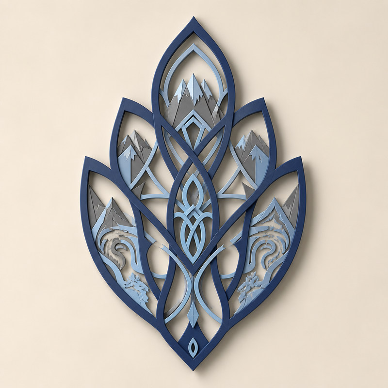 Wandornament Blattgeometrie – Nordisch & Mythisch aus PETG auf hellem Studiohintergrund