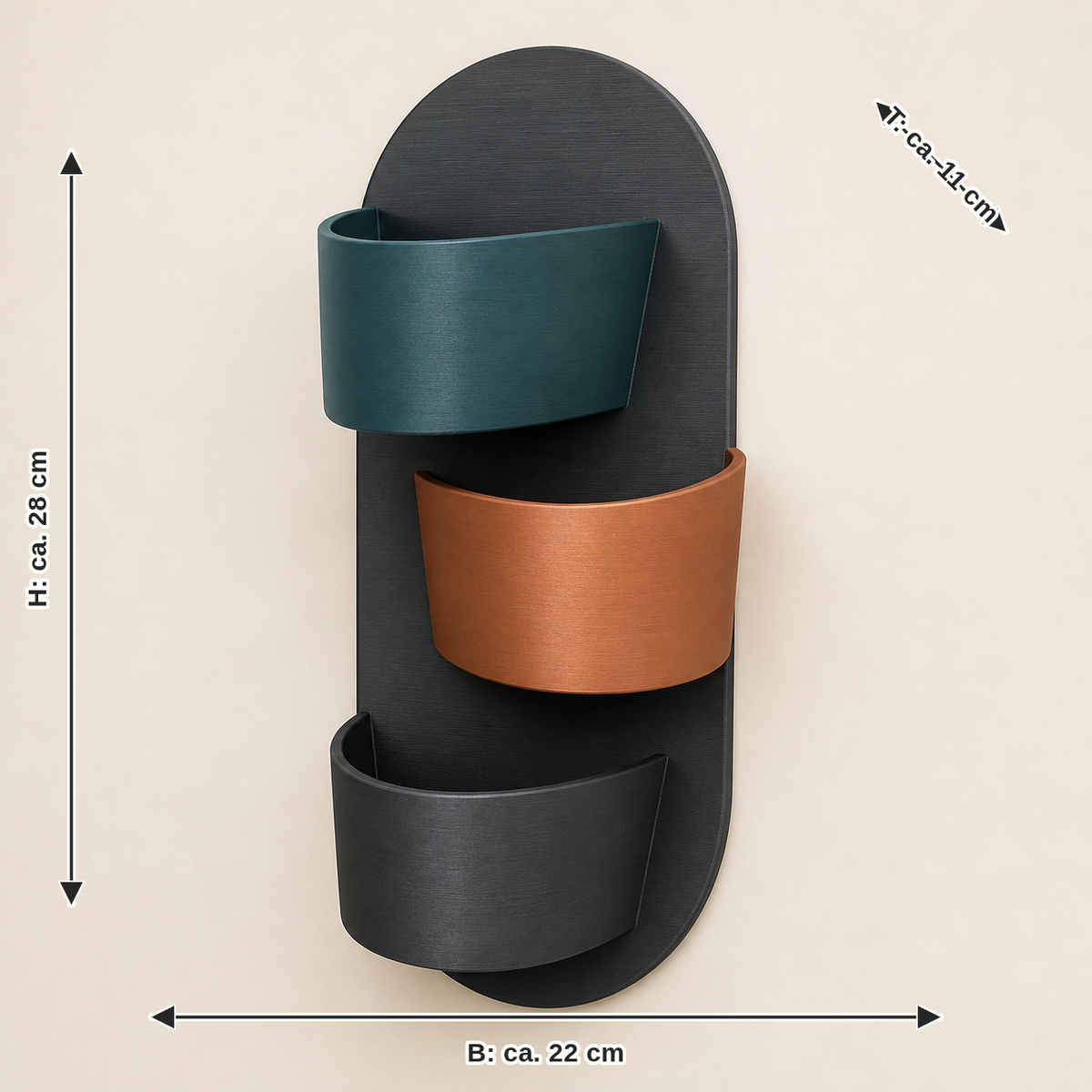 Dimensional image for wall planter grove – Modern: width approx. 22 cm, depth approx. 11 cm, height approx. 28 cm