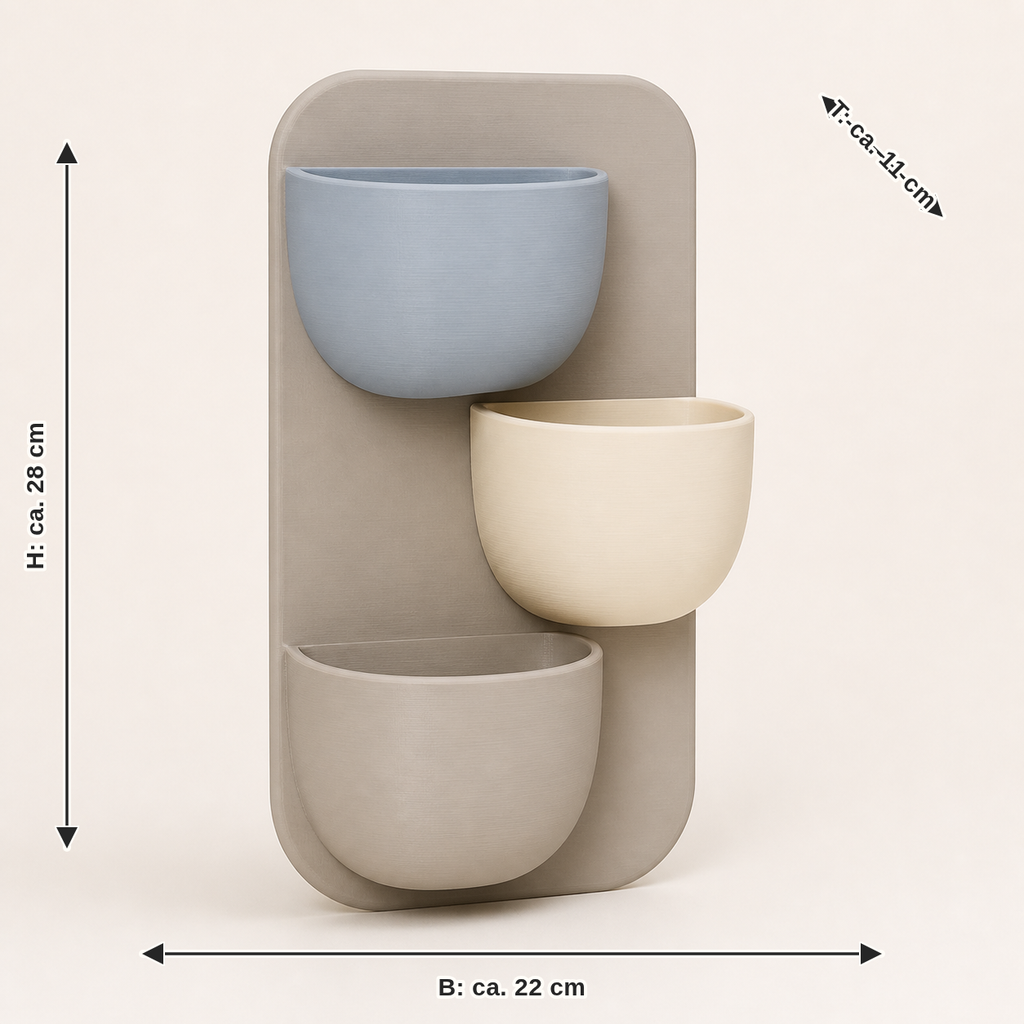Dimensional picture for wall planter grove – serene: width about 22 cm, depth about 11 cm, height about 28 cm