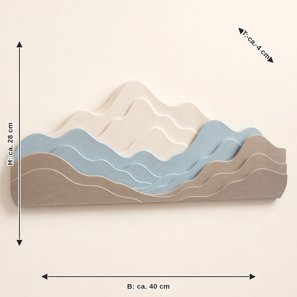 Dimensional image for wall relief height lines – serene: width approx. 40 cm, depth approx. 4 cm, height approx. 28 cm