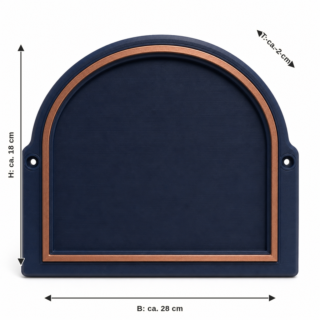 Maßbild für Wandschild Nachtbogen: Breite ca. 28 cm, Tiefe ca. 2 cm, Höhe ca. 18 cm