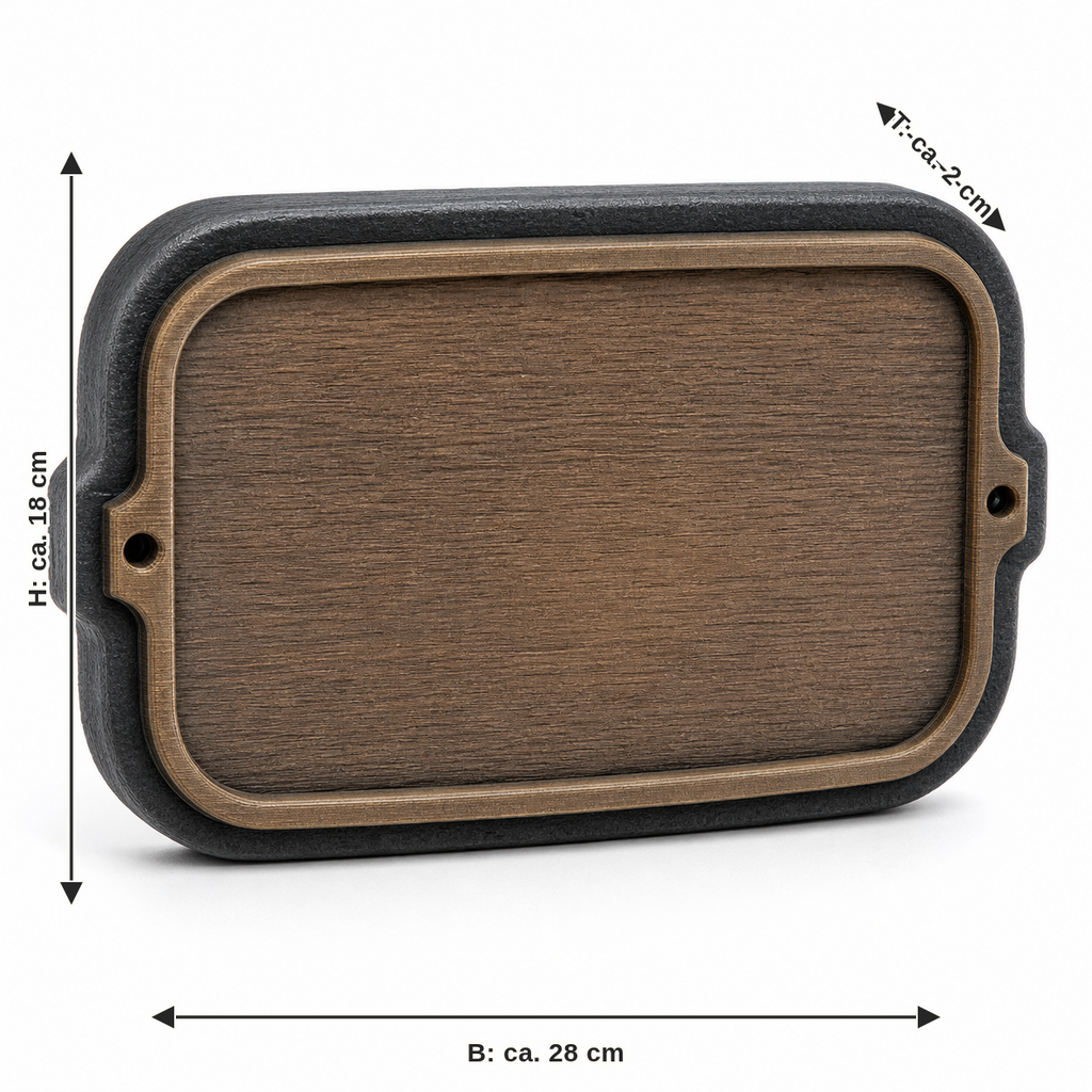 Dimensional image for wall sign workbench: width approx. 28 cm, depth approx. 2 cm, height approx. 18 cm