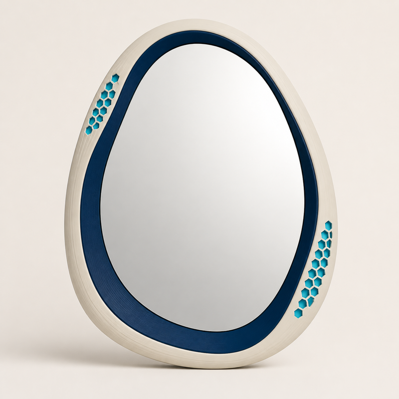 wall mirror pebble frame – Futuristic from PETG on bright studio background