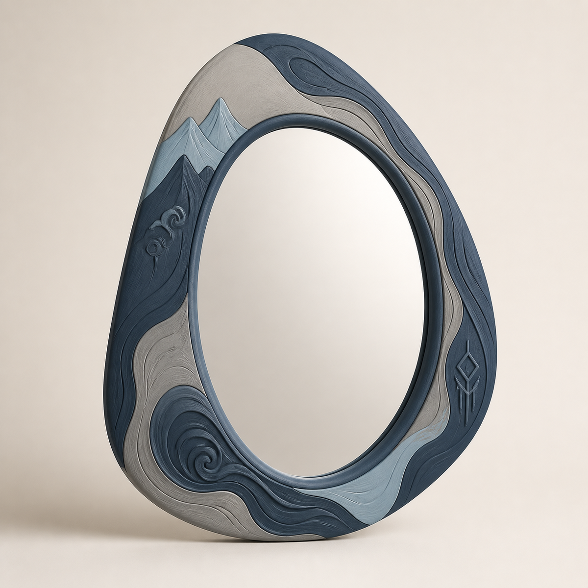 wall mirror pebble frame – Nordic & Mythical from PETG on bright studio background