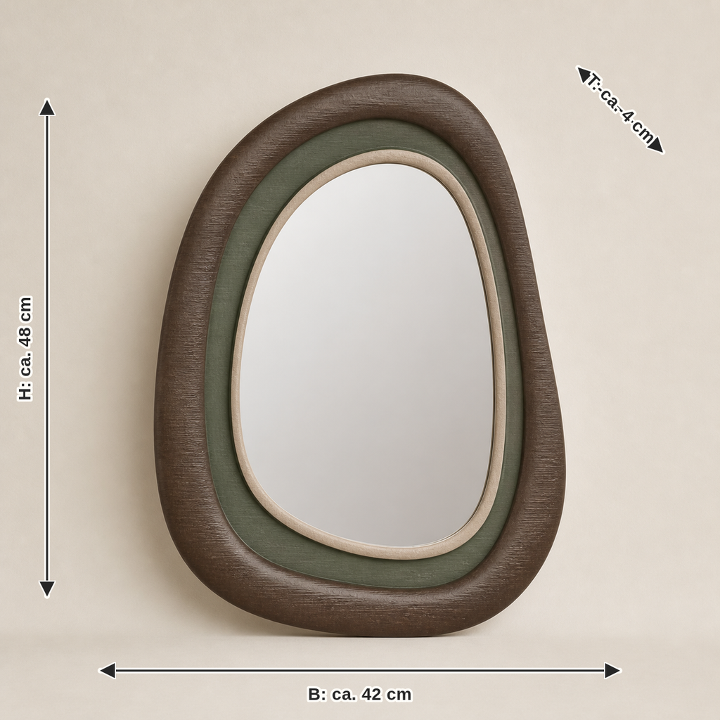 Dimensional image for wall mirror pebble frame – Rustic: width approx. 42 cm, depth approx. 4 cm, height approx. 48 cm