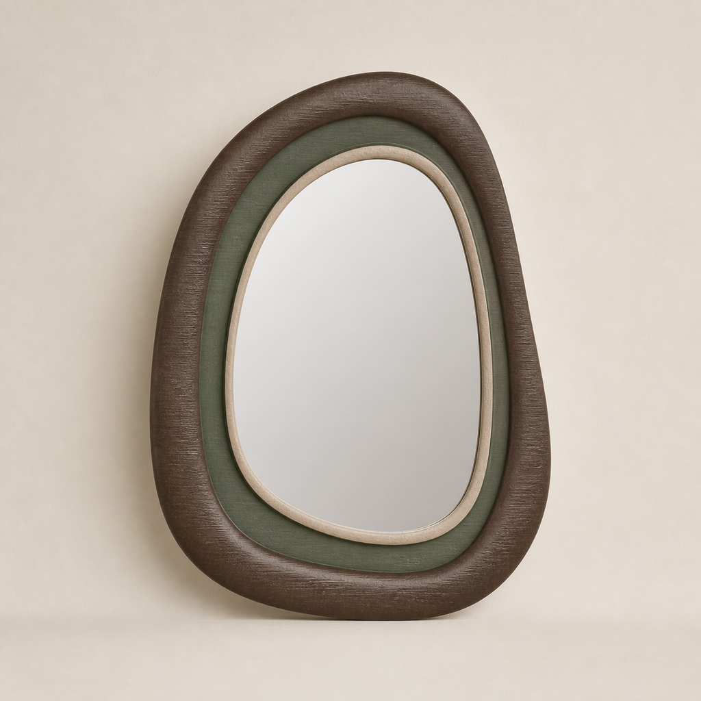 wall mirror pebble frame – Rustic made of PETG on bright studio background