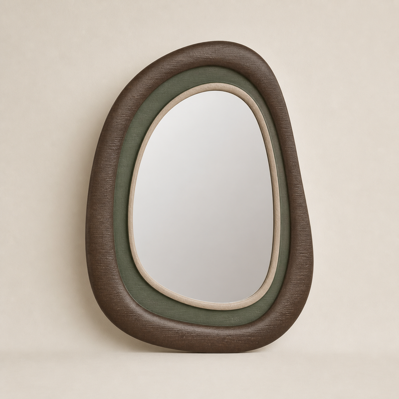 wall mirror pebble frame – Rustic made of PETG on bright studio background