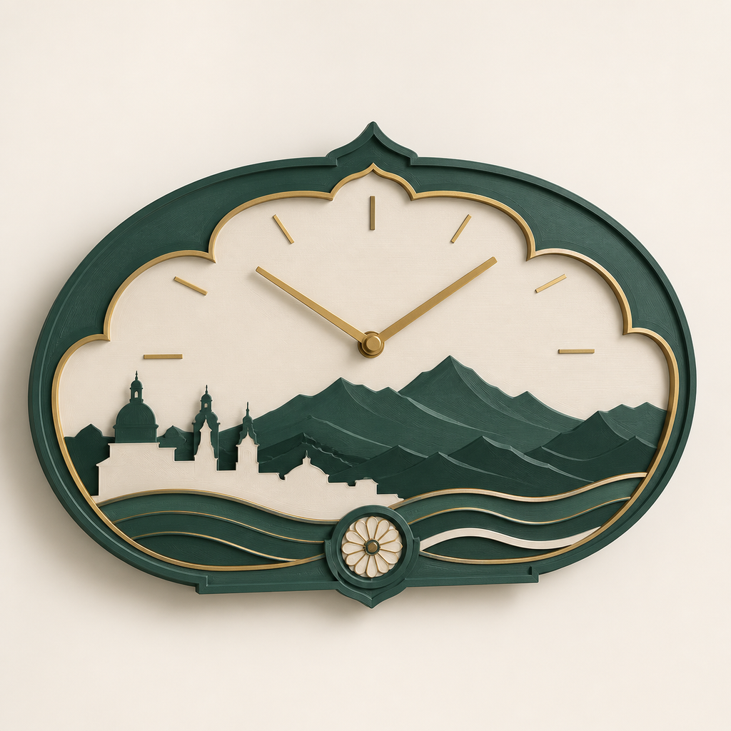 wall clock Alpine comb – Salzburg from PETG on bright studio background