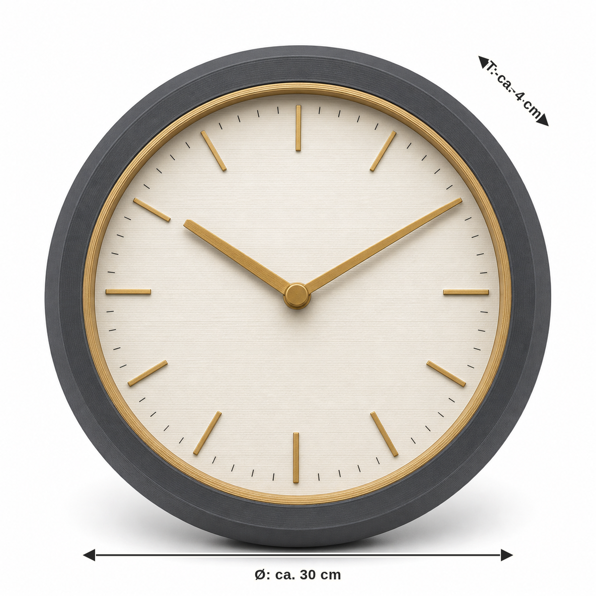 Measurement for wall clock gold circle: diameter approx. 30 cm, depth approx. 4 cm