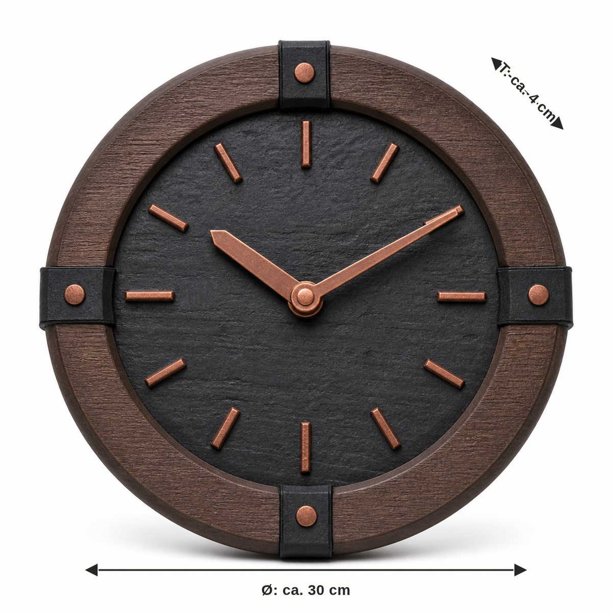 Dimensional image for wall clock copper wheel: diameter approx. 30 cm, depth approx. 4 cm