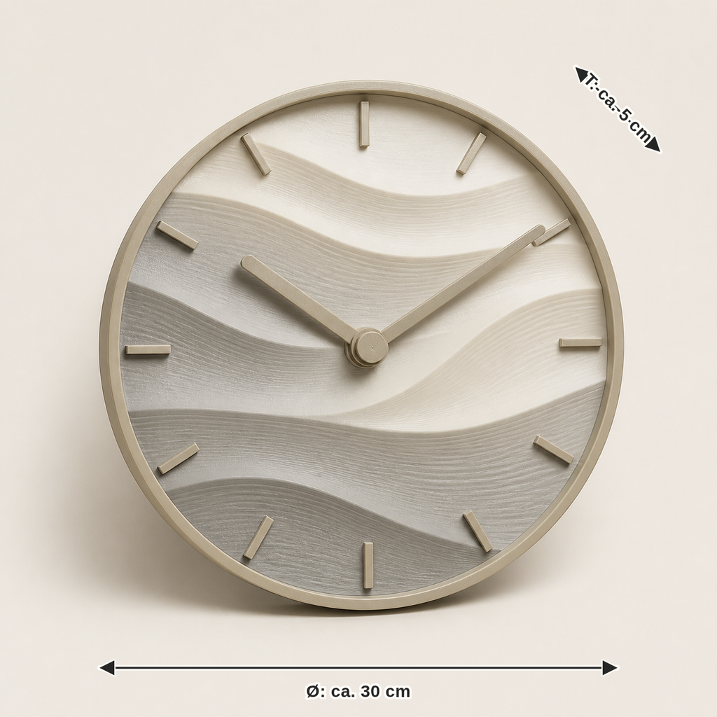 Dimensional image for wall clock wave circle – minimalist: diameter approx. 30 cm, depth approx. 5 cm