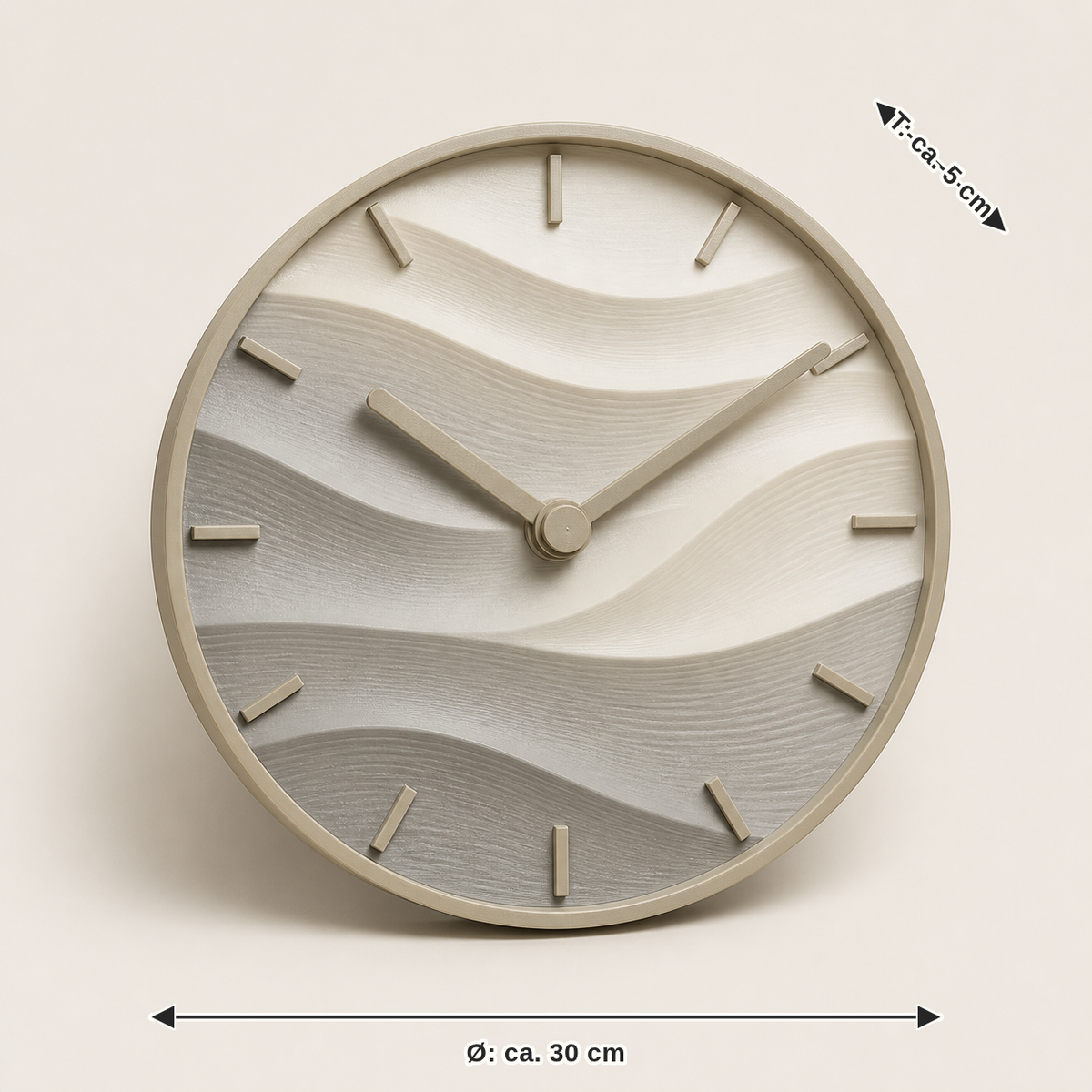 Dimensional image for wall clock wave circle – minimalist: diameter approx. 30 cm, depth approx. 5 cm