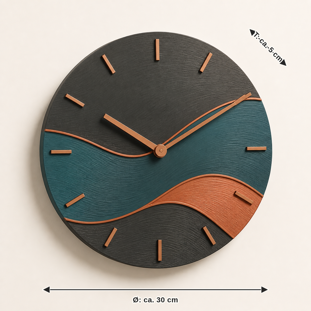 Measurement for wall clock wave circle – Modern: diameter approx. 30 cm, depth approx. 5 cm