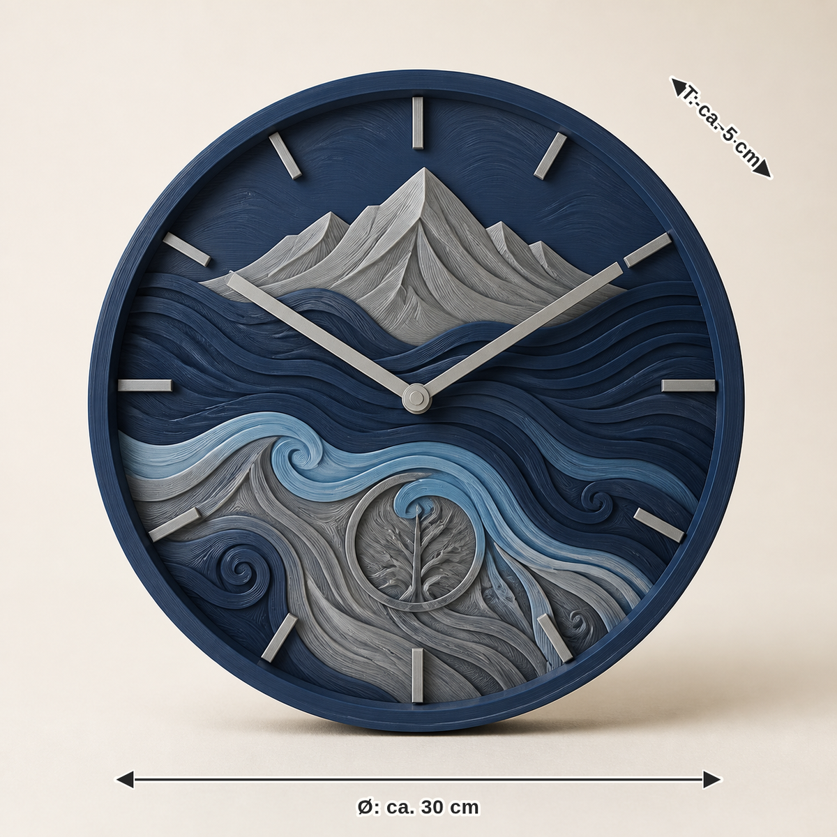 Dimensional image for wall clock wave circle – Nordic & Mythical: diameter approx. 30 cm, depth approx. 5 cm