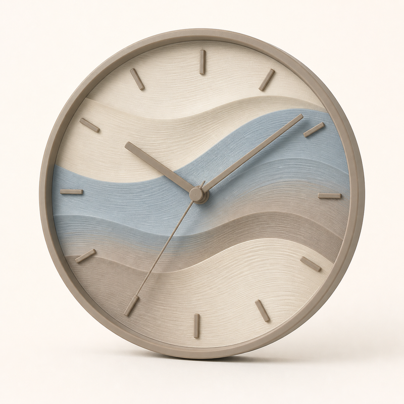 Wanduhr Wellenkreis – Still aus PETG auf hellem Studiohintergrund
