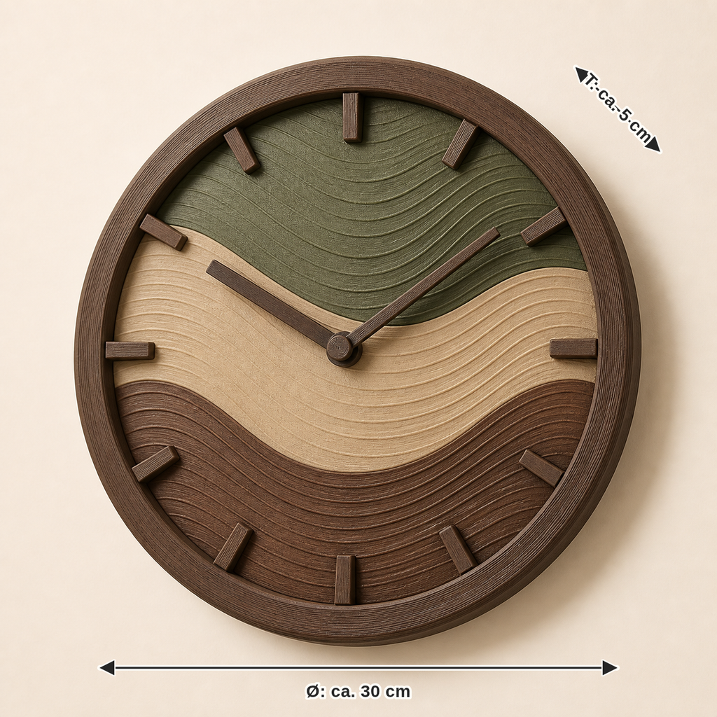 Dimensional image for wall clock wave circle – Rustic: diameter approx. 30 cm, depth approx. 5 cm