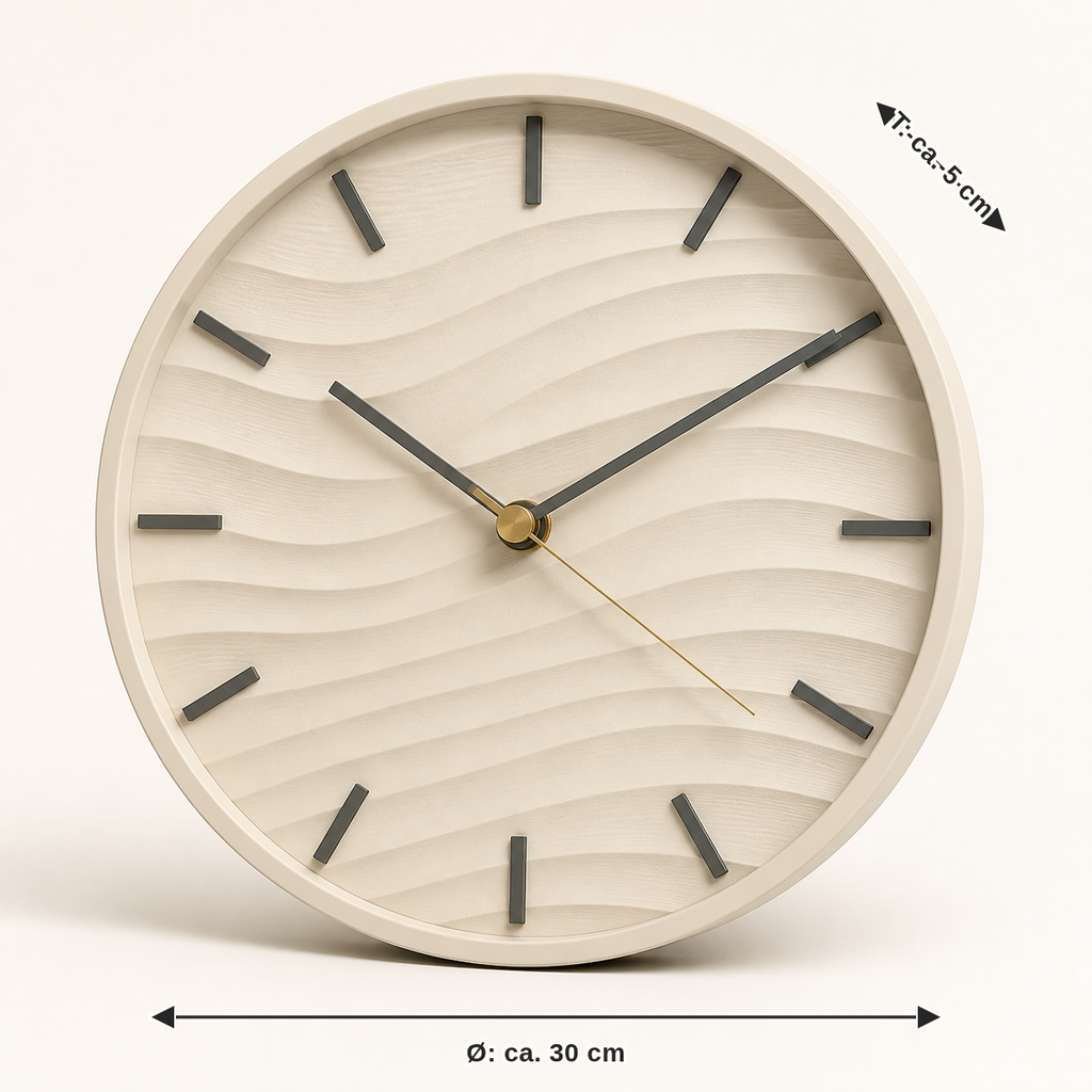 Measurement for wall clock wave circle – Timeless: diameter approx. 30 cm, depth approx. 5 cm