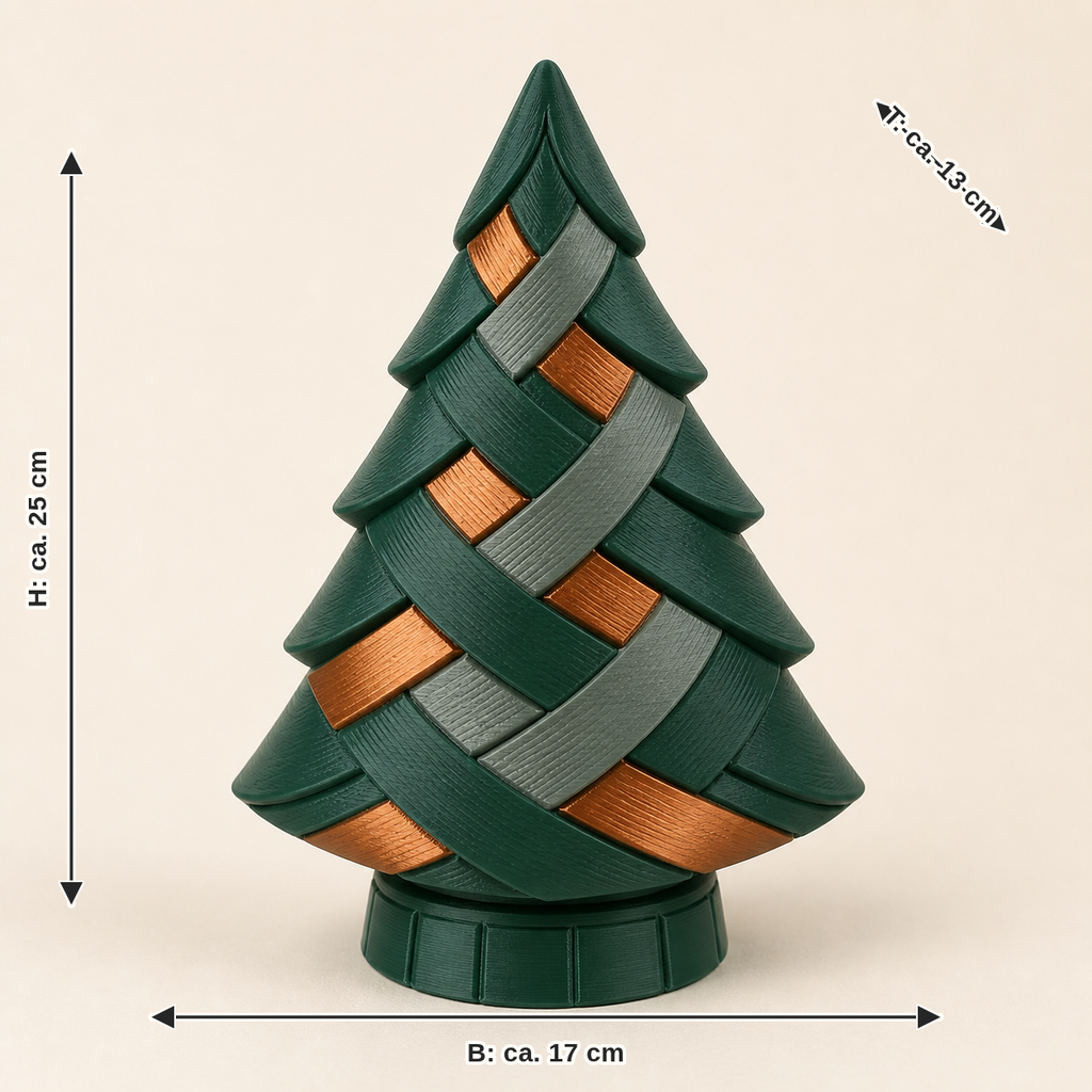 Dimensional image for Christmas tree north knot: width about 17 cm, depth about 13 cm, height about 25 cm