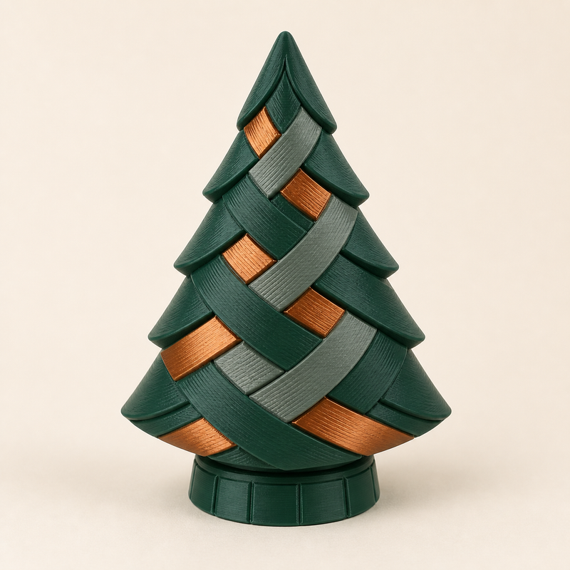 Christmas tree north knot from 3D-printed PETG in fir green, stone grey, copper