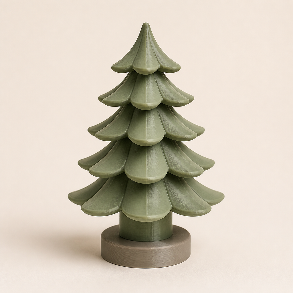 Weihnachtsbaum Waldruhe aus 3D-gedrucktem PETG in Salbeigrün, Taupe, Creme