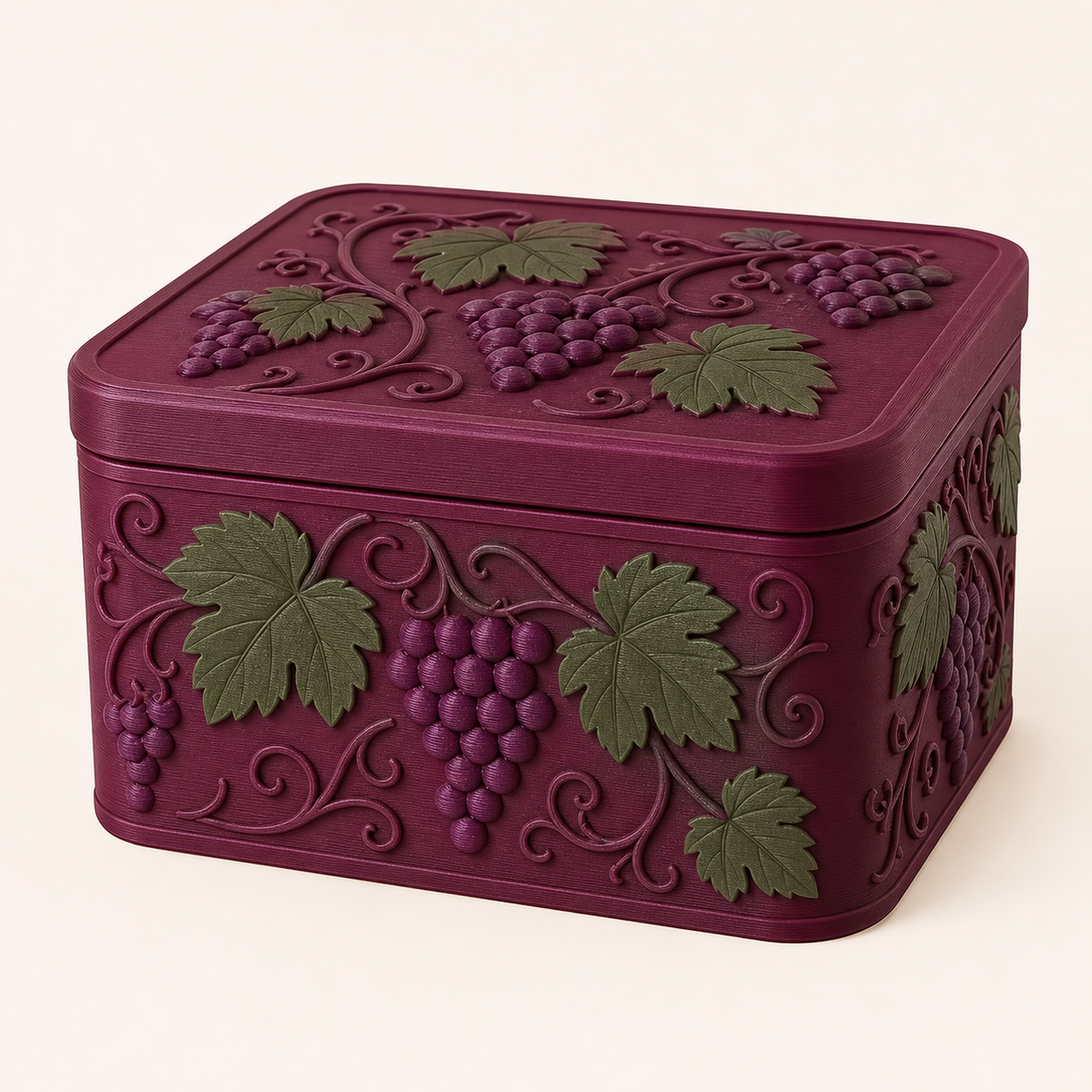 Weinlaub-Aufbewahrungsbox Weinlaubbox aus 3D-gedrucktem PETG in Bordeaux, Pflaume, Weinlaubgrün
