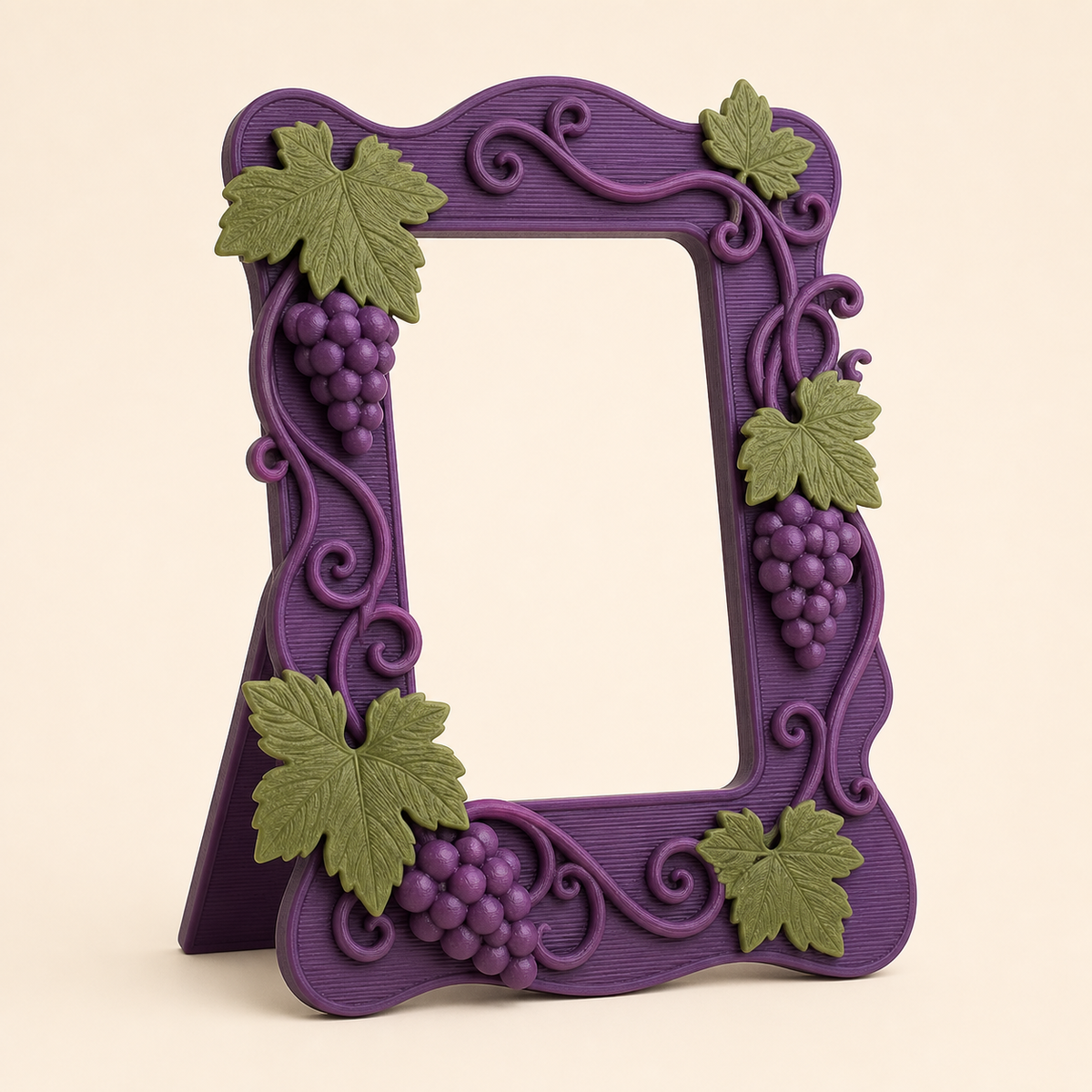 Weinlaub-Bilderrahmen Rebenportal aus 3D-gedrucktem PETG in Dunkelviolett, Olivgrün, Creme